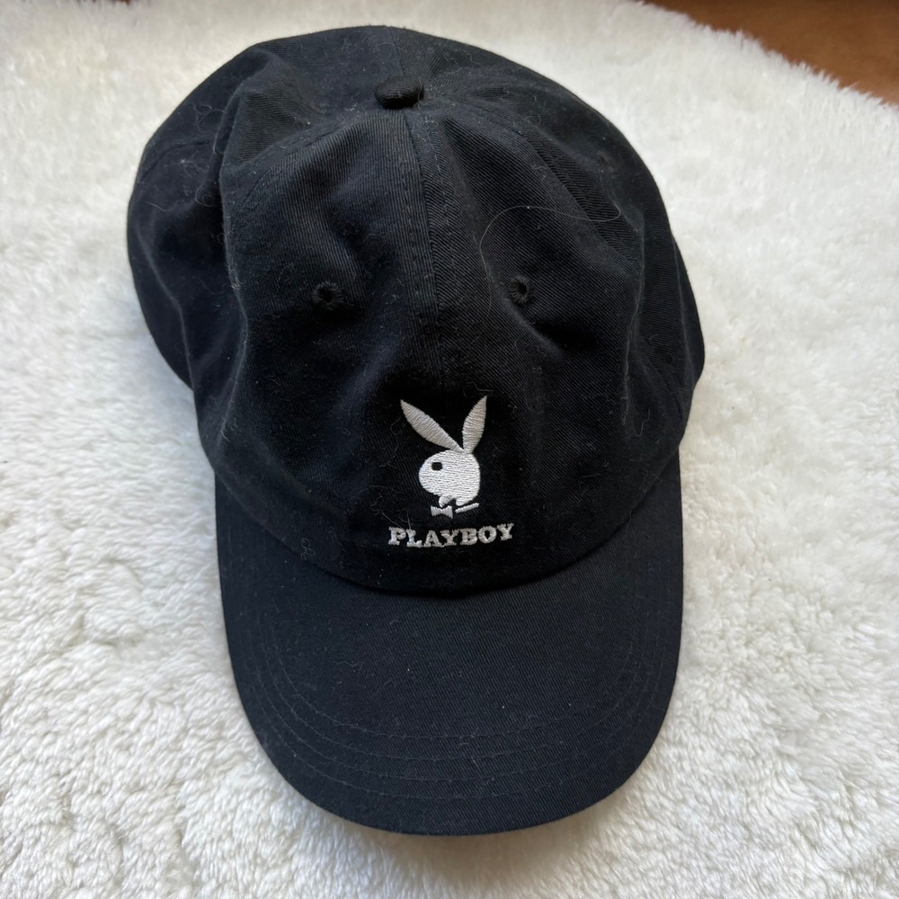 Playboy Bunny Logo Black Cotton Adjustable Strapback Dad Hat‎ Baseball Cap